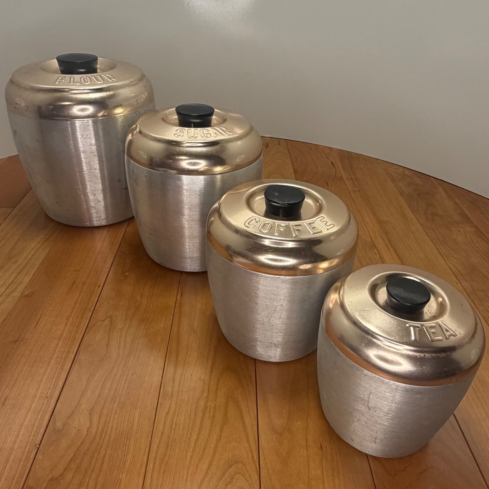 Vintage Kromex Canister Set – Brushed Aluminum Nesting Kitchen Canisters